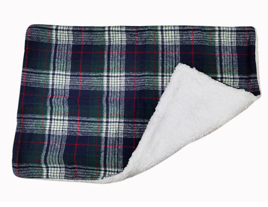 Sherpa Lined Dog Blanket - Blue and Green Plaid