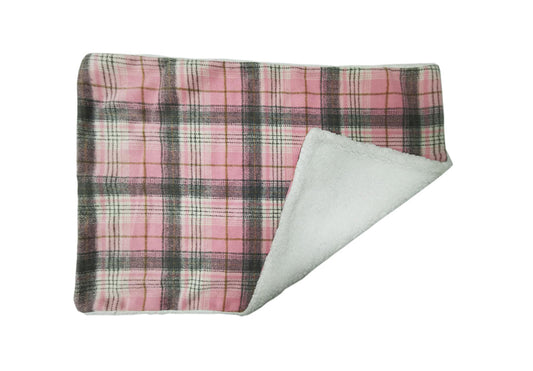 Sherpa Lined Dog Blanket - Pink and White Plaid