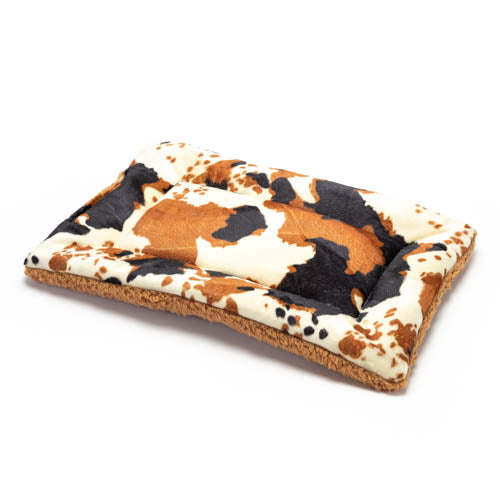 Mutts and Mittens Premium Flat Bed - Tan Cow Print Fur